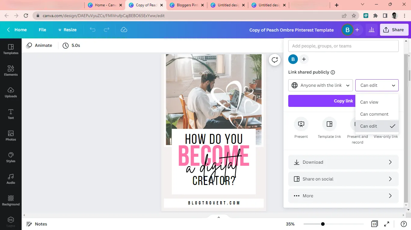 Canva design page