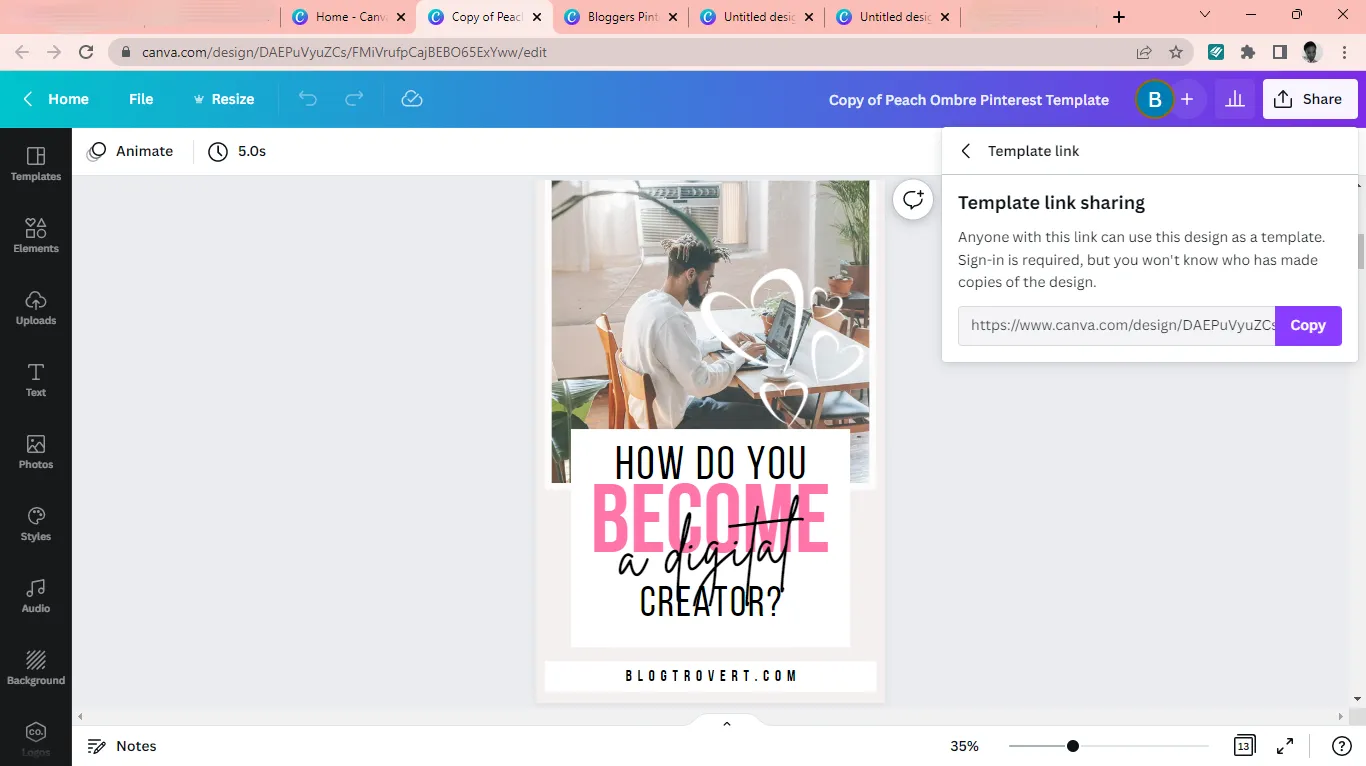 Canva design page